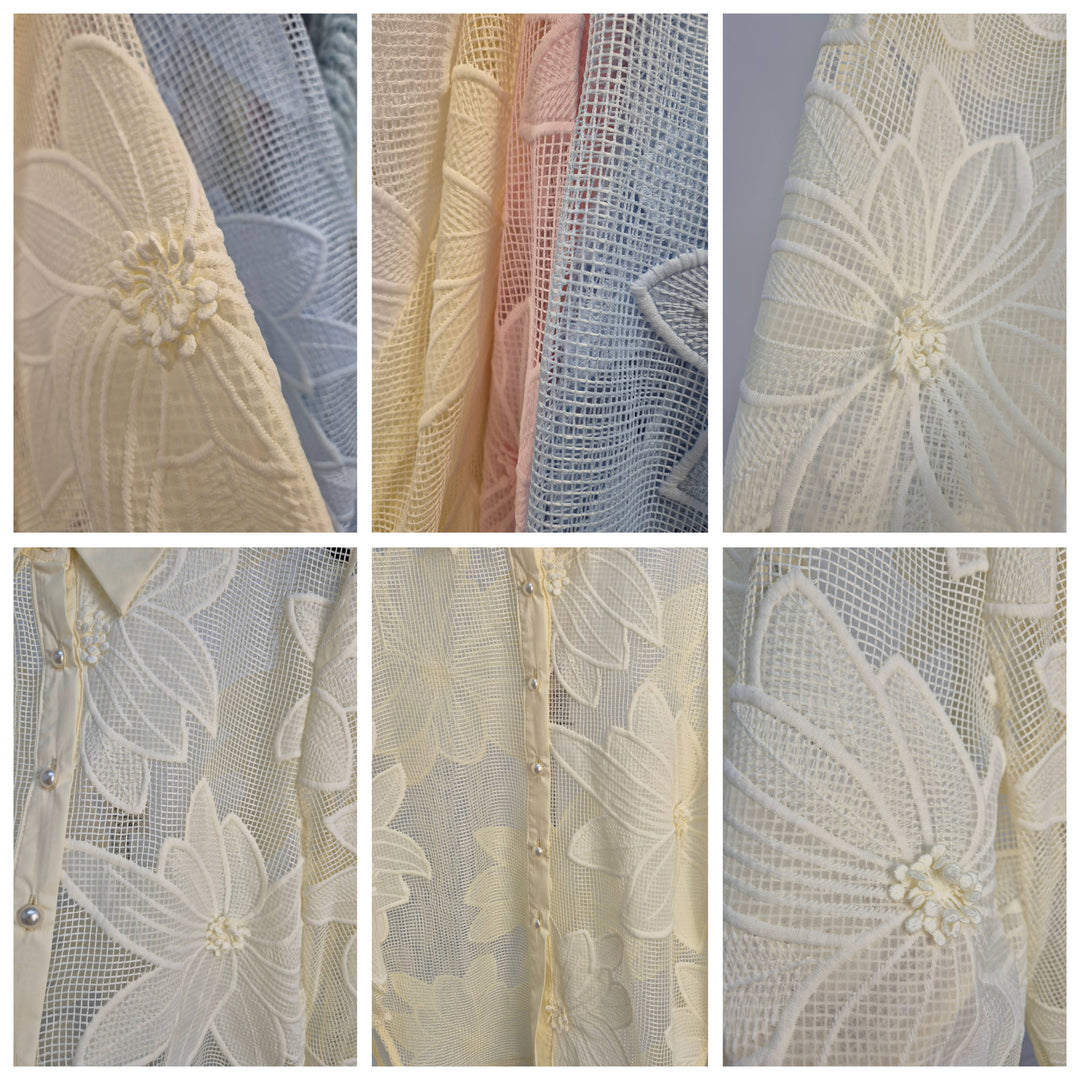 Macy Mesh Floral Applique Blouse - Lemon (One Size - fits from Size 8 up to Size 14)