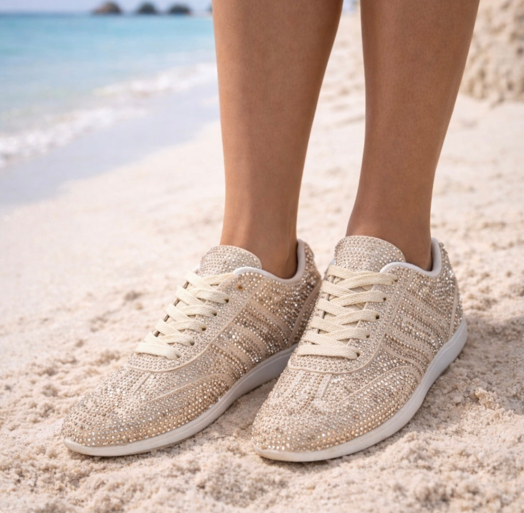 Marbella Sparkly Crystal Trainers - Beige (choose your Size)