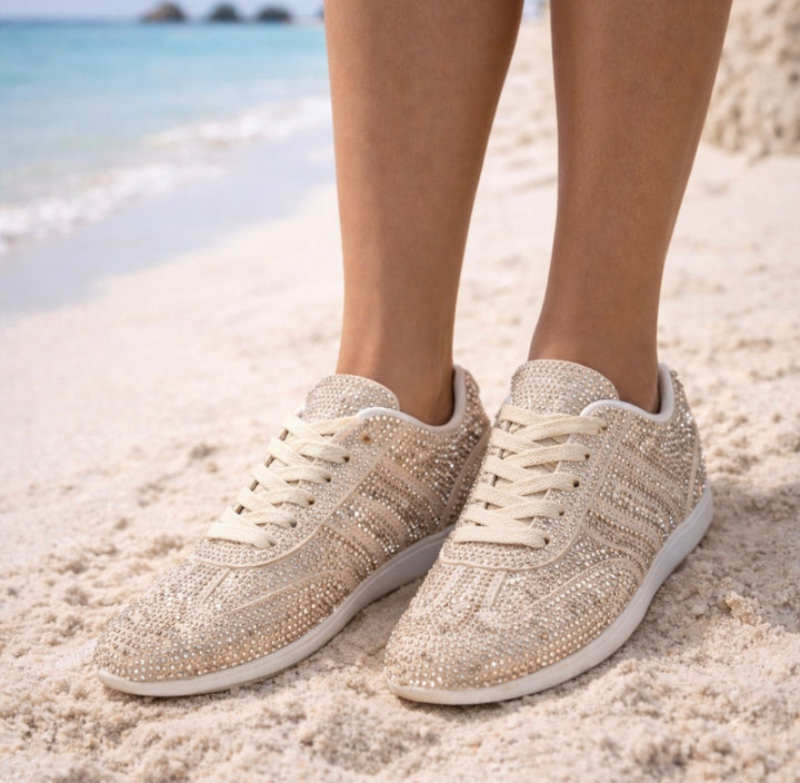 Marbella Sparkly Crystal Trainers - Beige (choose your Size)