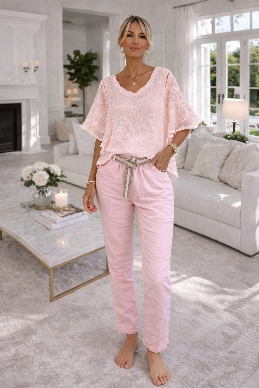 Stonewashed Magic Jeans - Pale Pink (One Size/Curvy, fitting Size 12 up to Size 16/Small Size 18)