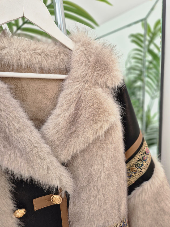 Oslo Faux Fur/Faux Leather Jacket - Black - (Oversized fits Size 12/14 to Size 18/20/20)