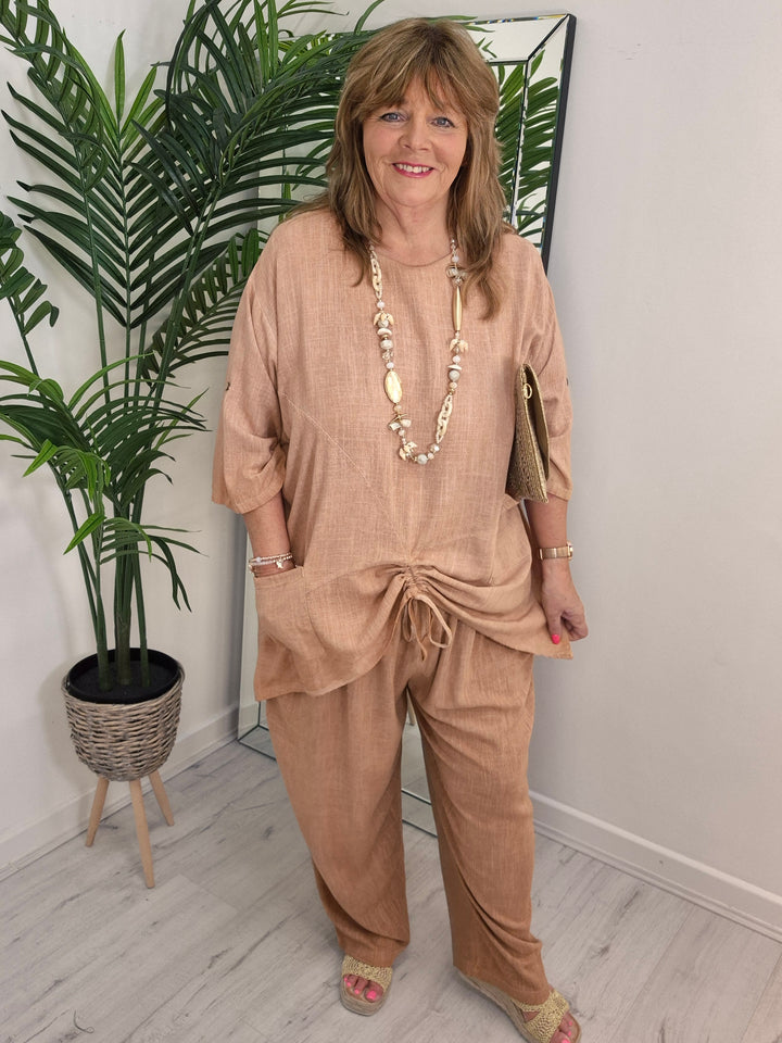 Sicily Two Piece Co-ord Set with Ruched Drawstring Front
