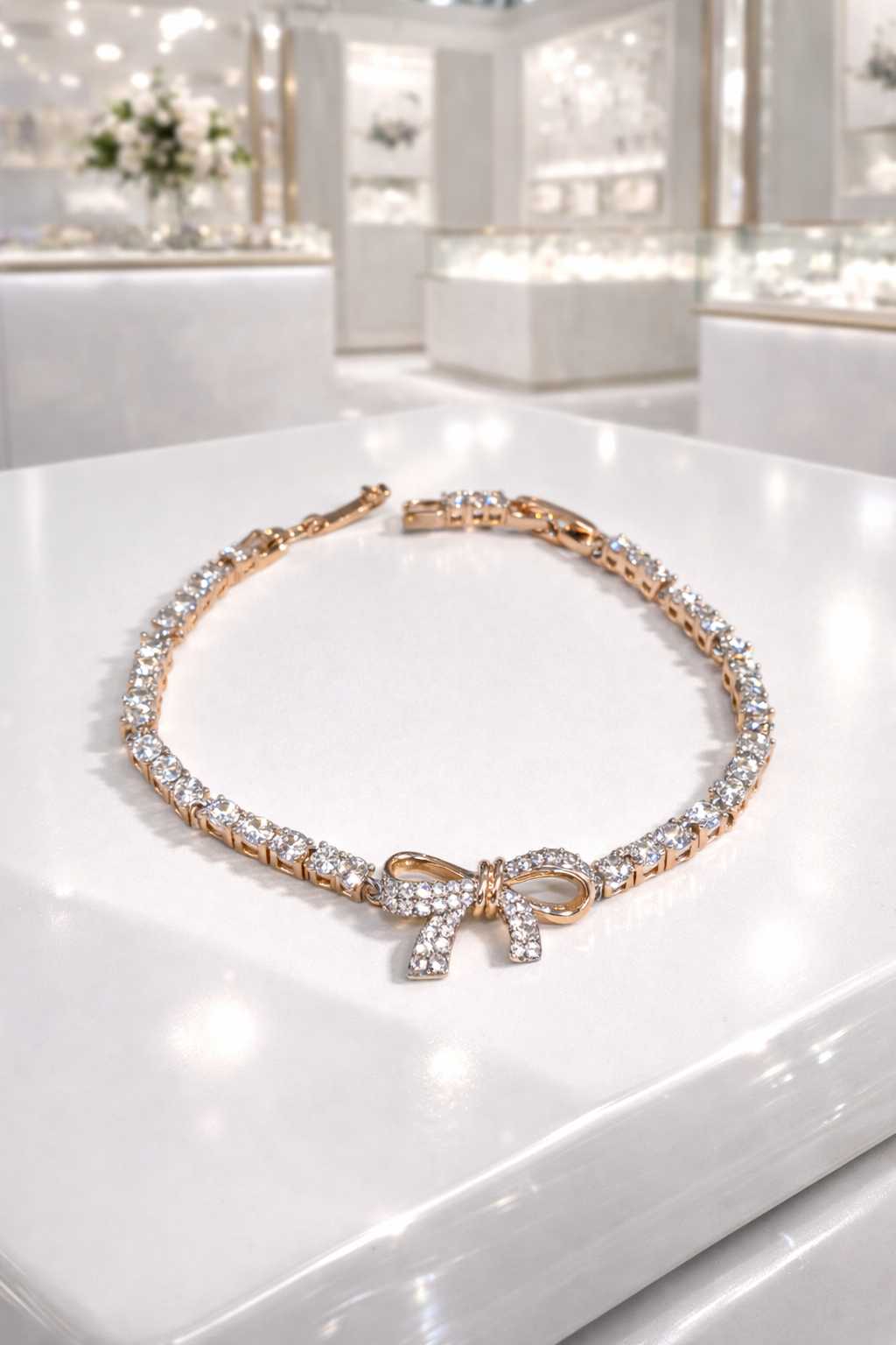 Crystal Bow Tennis Bracelet (Gold Tone)