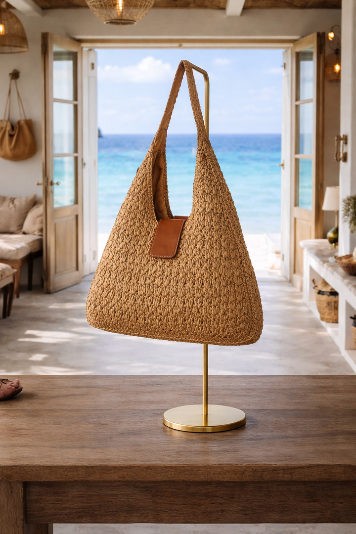 Ibiza Woven Raffia Beach Bag - Tan