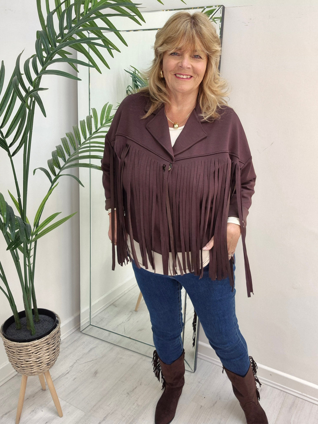 Texas Fringed Jacket  - (One Size fits from Size 12/14 to Size 18) - Chocolate