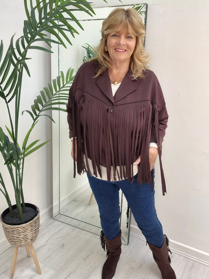 Texas Fringed Jacket  - (One Size fits from Size 12/14 to Size 18) - Chocolate
