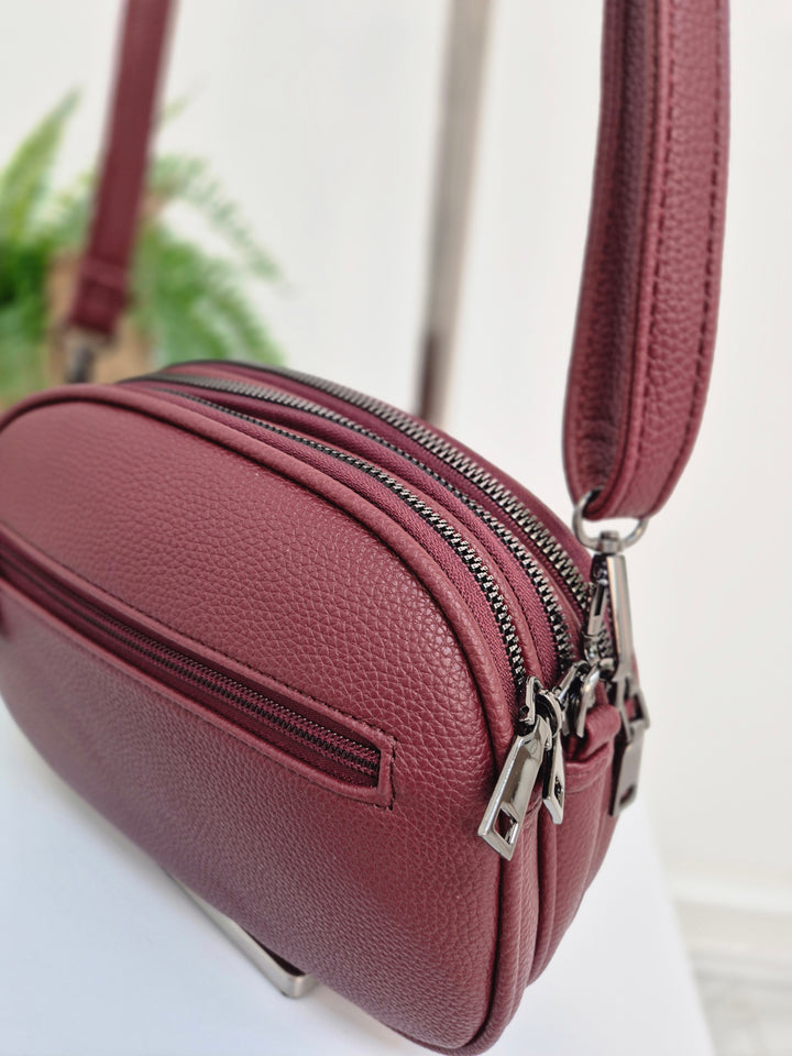 Jojo 3 Zipped Bag - Wine (Pewter Tone)
