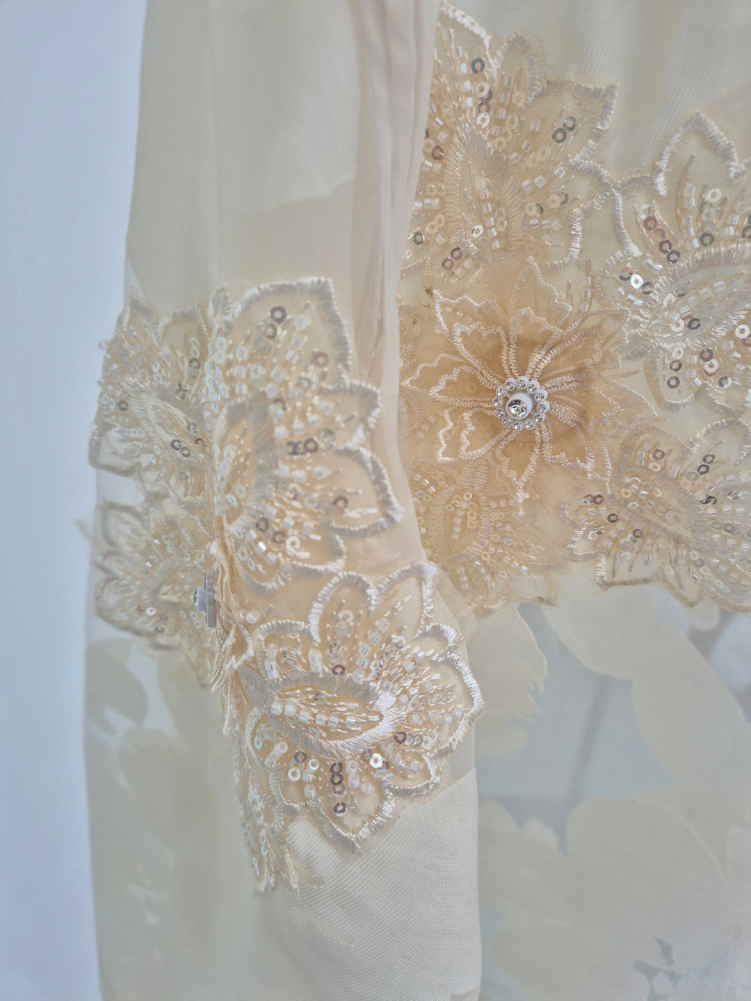Valencia Ornate Blouse with Crystals & 3D Applique Sparkle - Stone (One Size, fits from Size 12 up to Size 16/Small Busted Size 18)