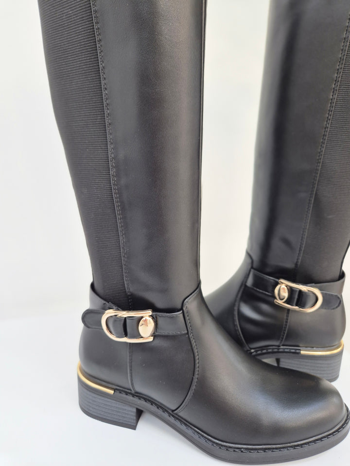 Boston Riding Boots with Elasticated Stretchy Back - Black