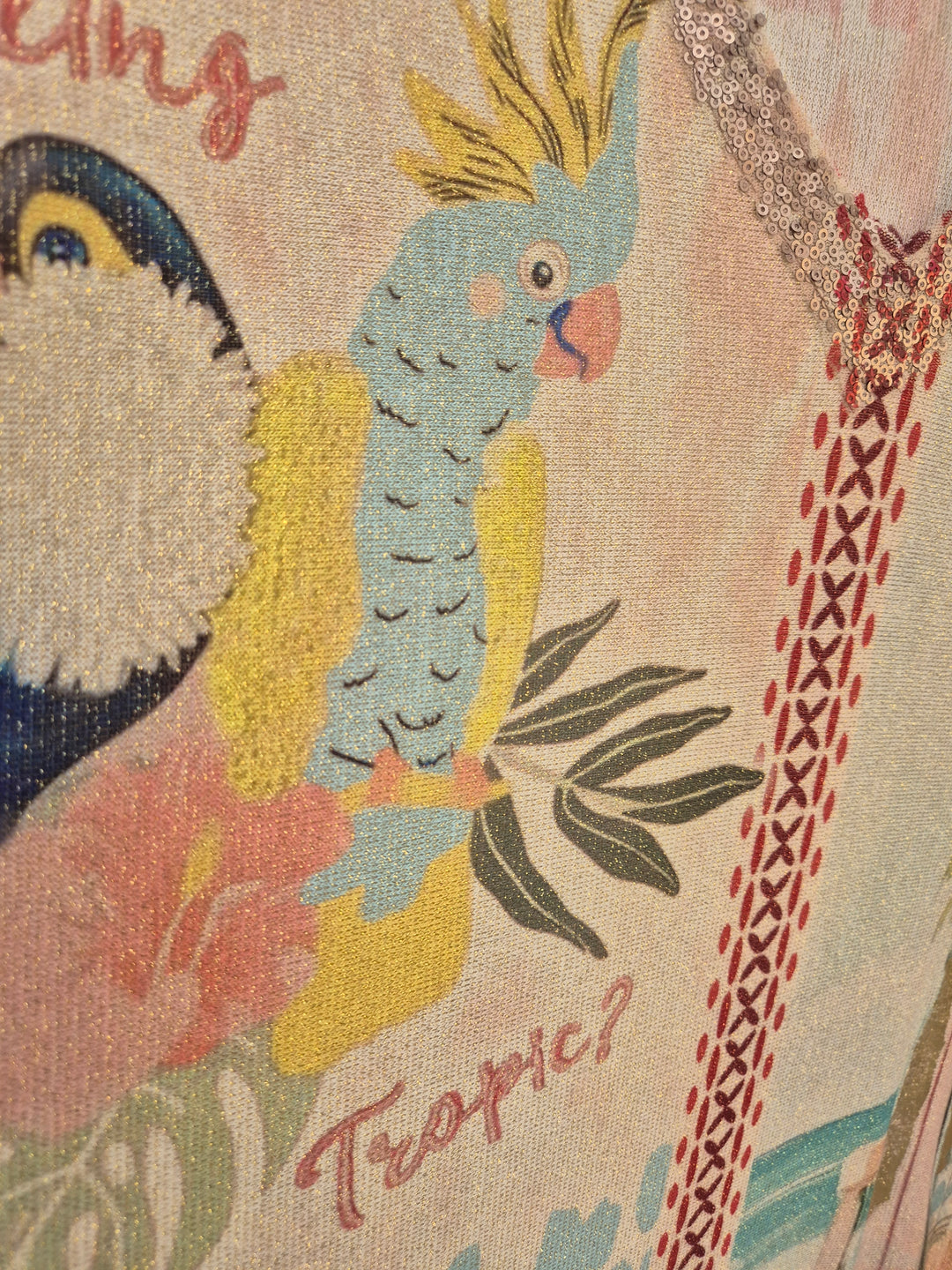 Carla Shimmer Oversized Top -  TROPICAL with Gold Foil & Sequins (One Size/Curvy fitting from Size 14/16 up to Size 20/22)