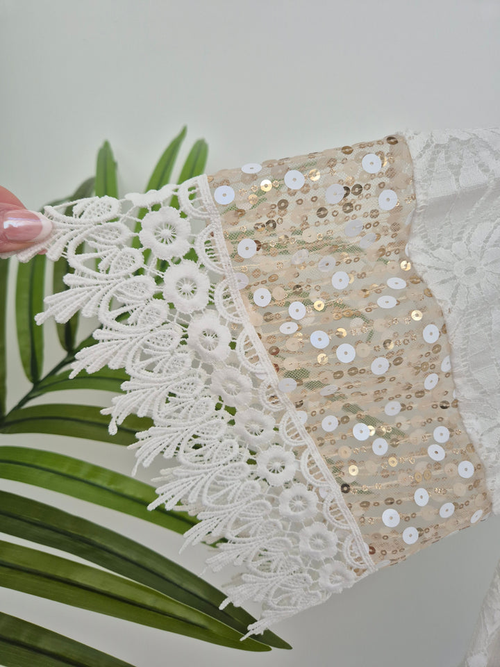 Maldives Strappy Dress with Cold Shoulder - White/Gold (One Size, fits from a Size 10 up to Size 16)