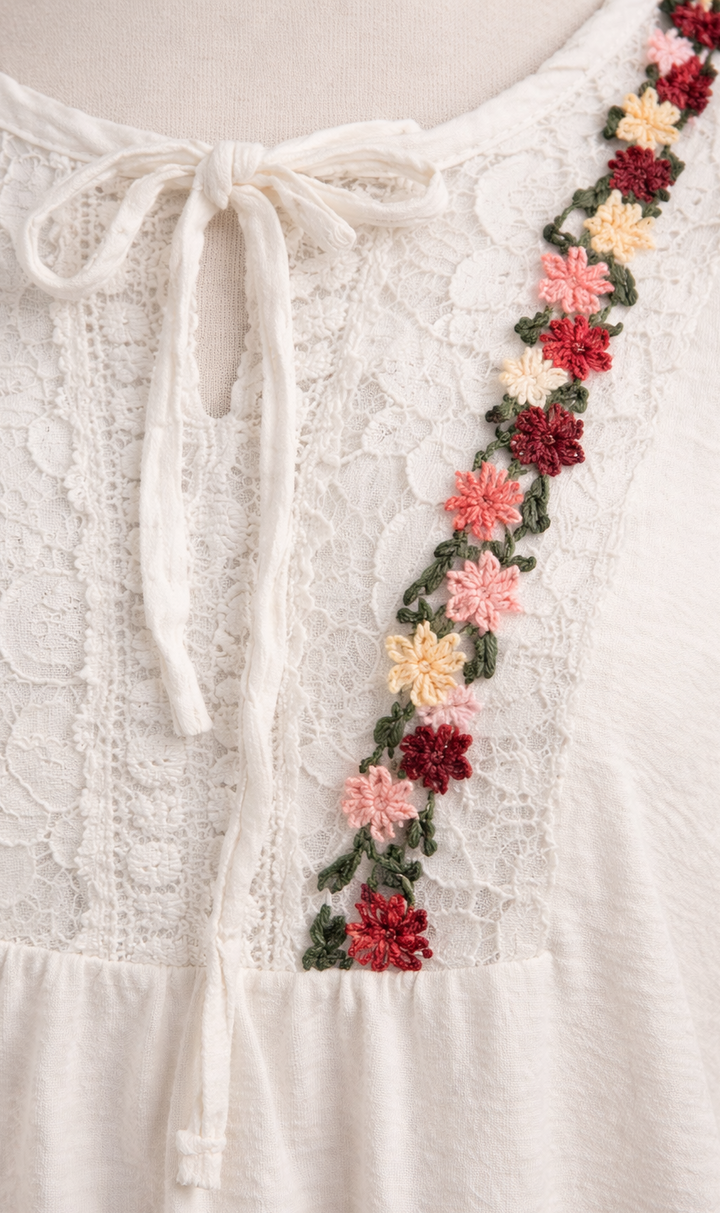 Sofia Crochet/Lace Top - White (One Size, fits up to Size 16)