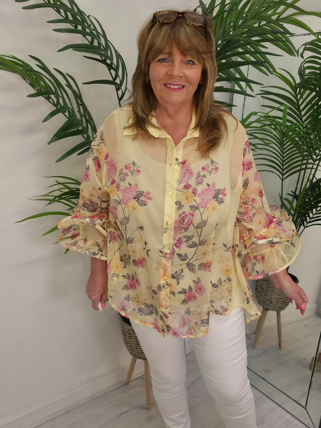 Alba Floral Chiffon Double Fluted Sleeve Blouse - (choose your Colour) - (Oversized)