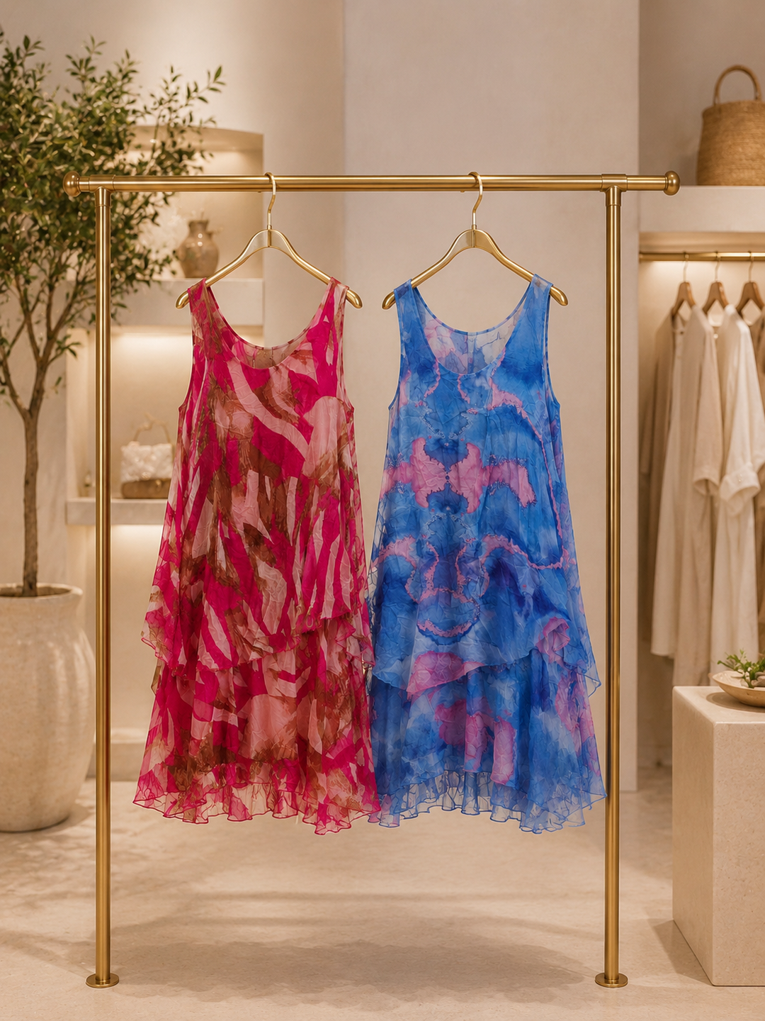 Portofino 100% Silk Overlay Layered Dress - (One Size, fits Size 12/14 up to Size 16/18) - Pink