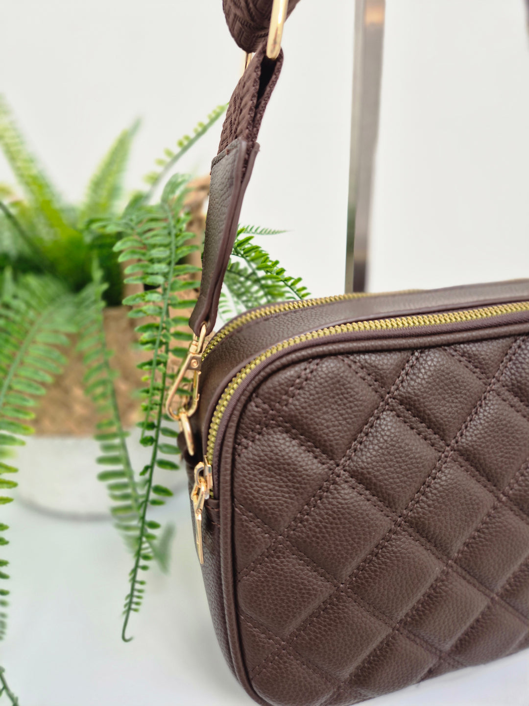 Diamond Quilted Bag - Chocolate (Gold Tone)