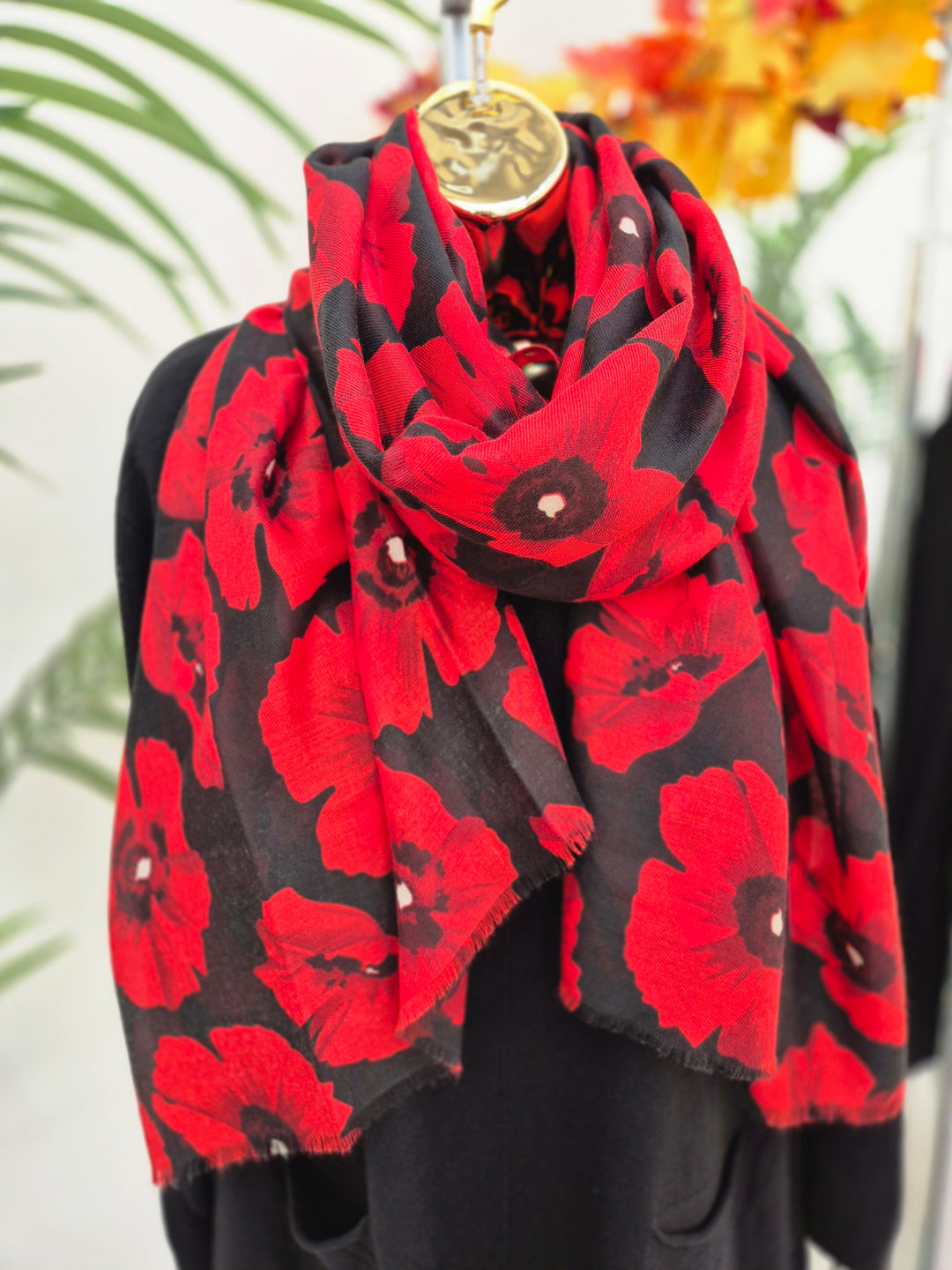 Poppy Oversized Scarf - Black/Red