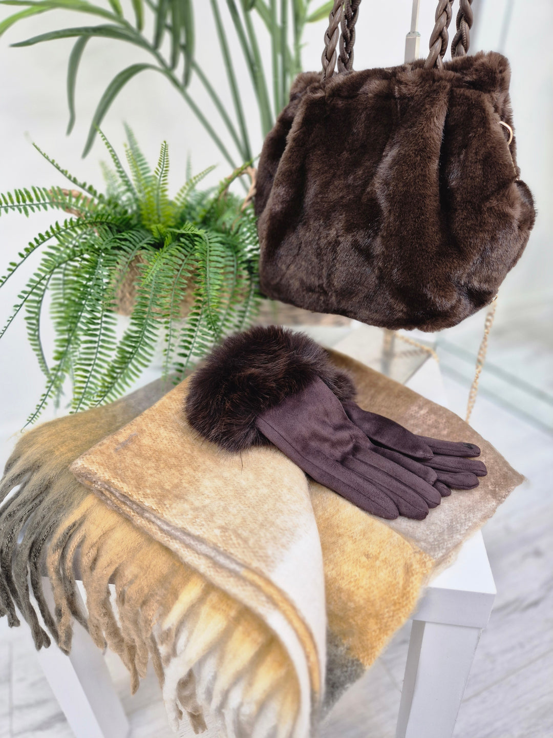 Checked Scarf with Fringing - Chocolate Multi