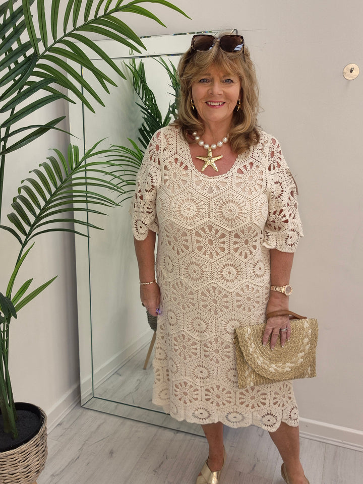 Amy Crochet Midi Dress - (choose your Colour) - (Loose Fit)