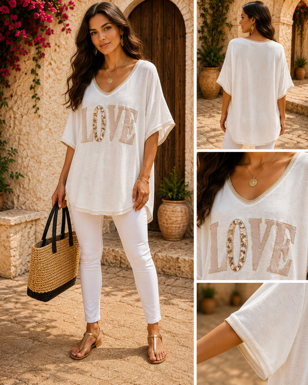 Love Oversized Top - (One Size, Size 12 up to Size 16) - Cream