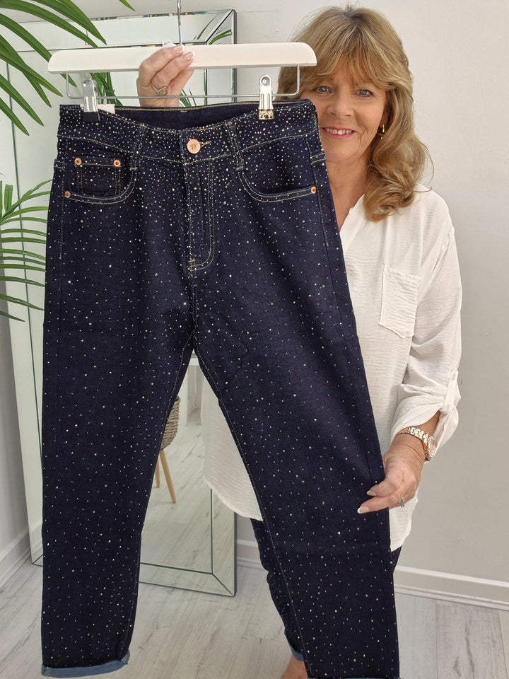 Aurora Sparkly G Smack Mom Jeans - Indigo Darkest Denim Stonewashed (choose your Size)