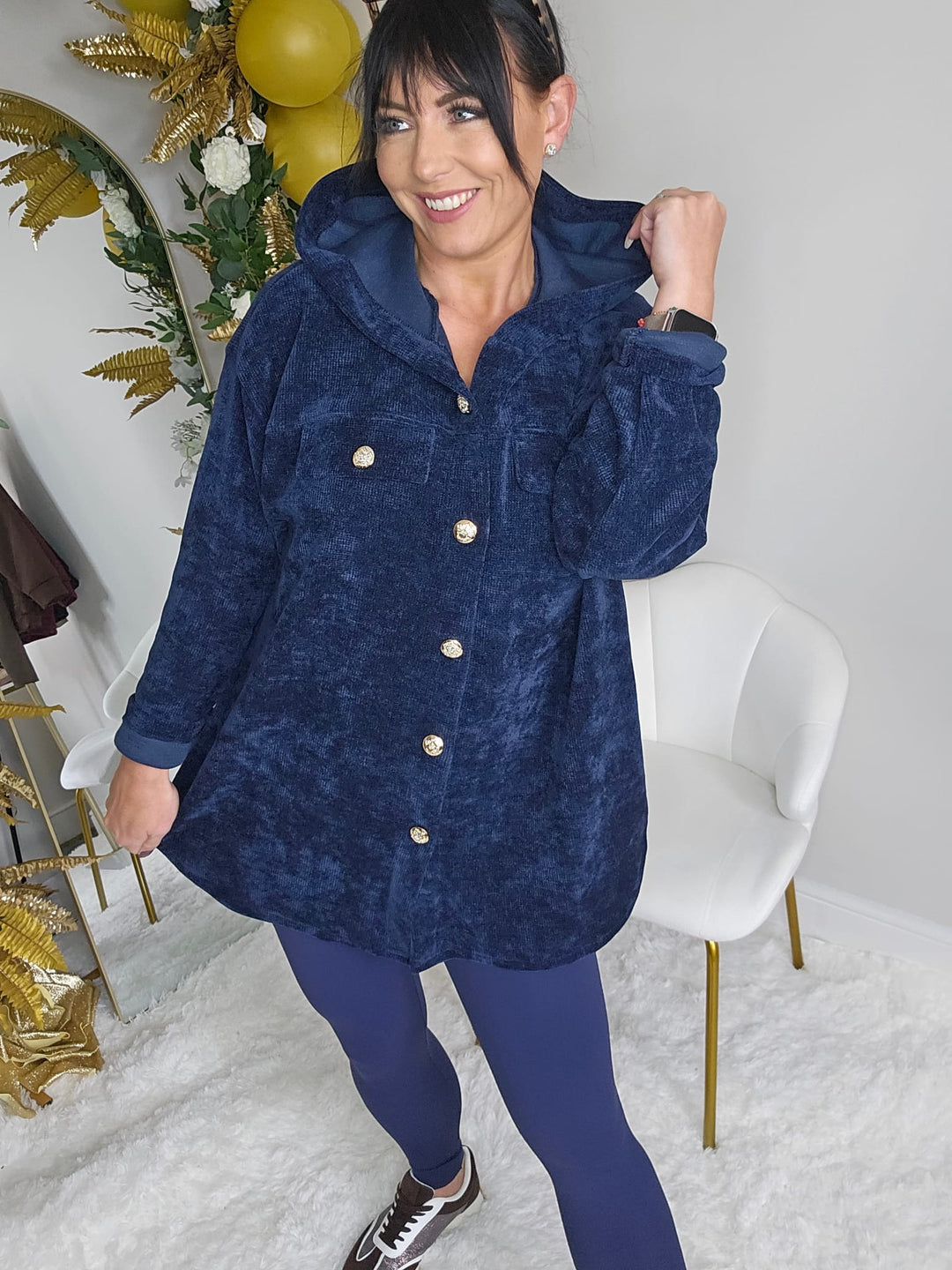 Baroque Chenille Shacket - Navy (One Size - fits Size 12 to Size 18/20)