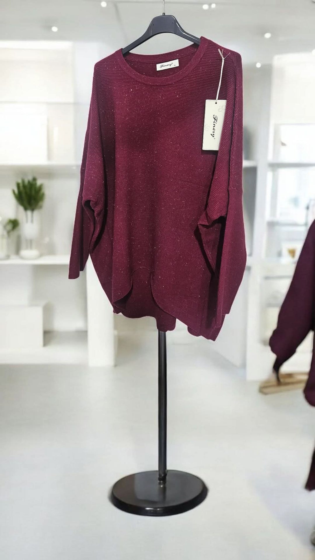 Simone Subtle Sparkle Hi Lo Jumper - Wine - (One Size/Curvy, fits from Size 12/14 up to Size 18)