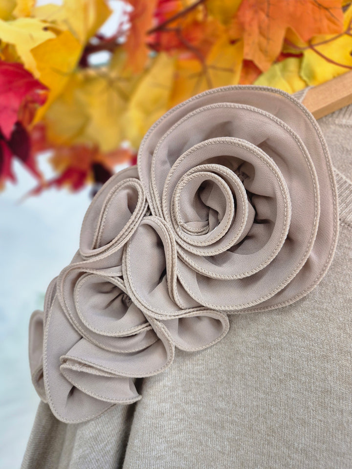 Corsage Oversized Jumper - Latte (fitting from Size 14 up to Size 20)