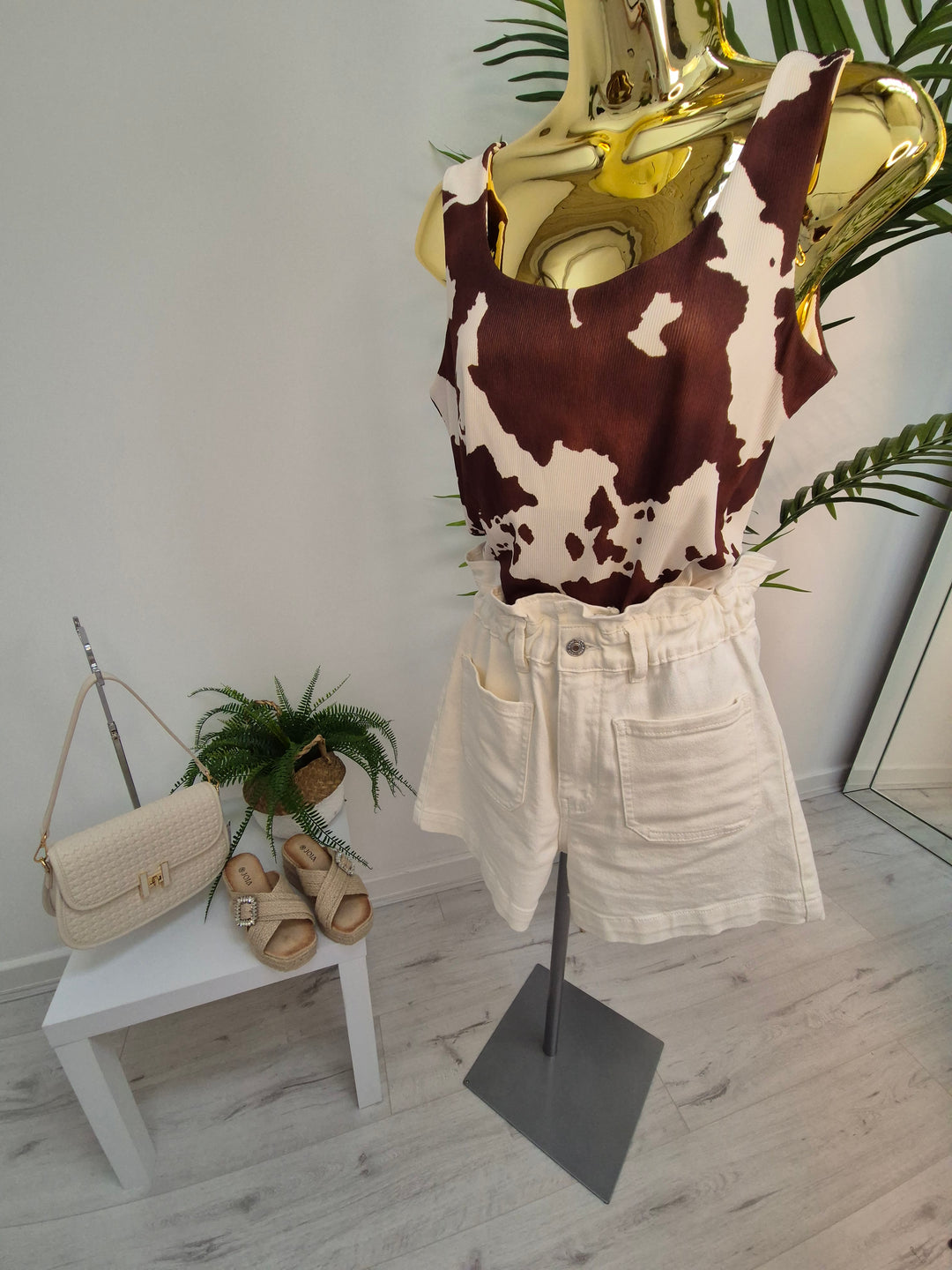 Maisy Moo Double Layered Vest Top - Brown/Cream