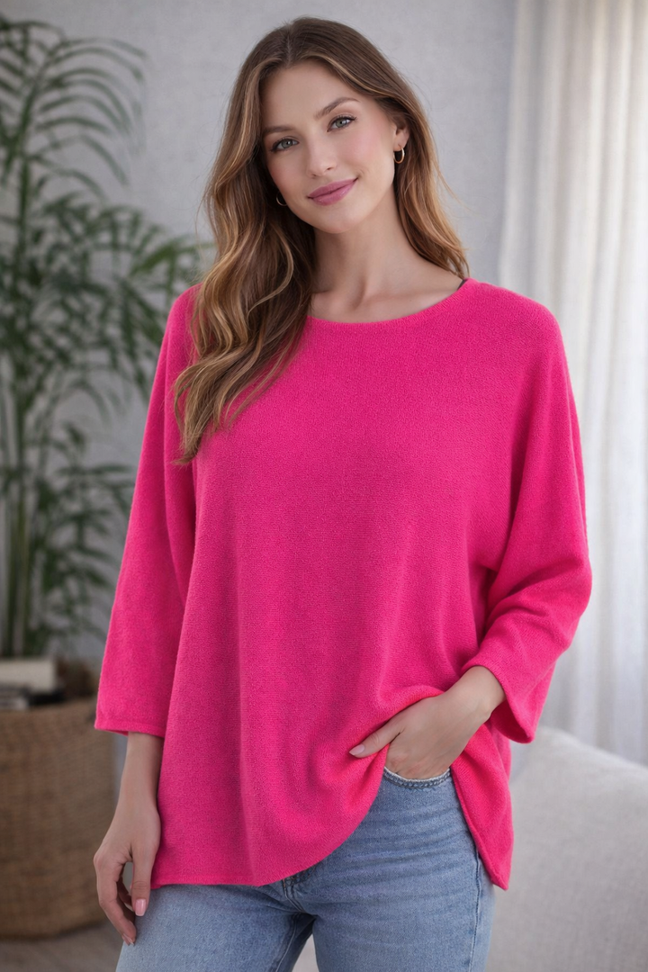 Super Soft Knit Jumper - Hot Pink (One Size/Curvy fits from Size 14 up to Size 18/20)