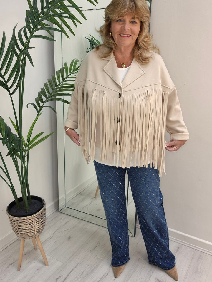 Texas Fringed Jacket  - (One Size fits from Size 12/14 to Size 18) - Beige