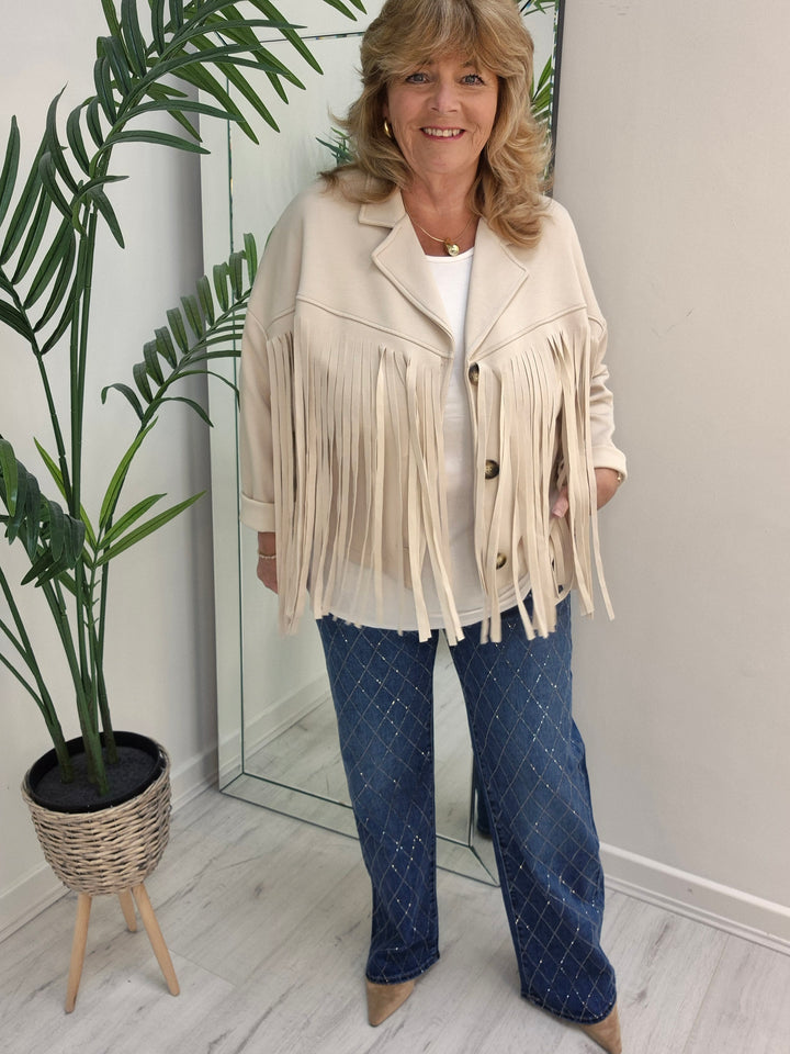 Texas Fringed Jacket  - (One Size fits from Size 12/14 to Size 18) - Beige
