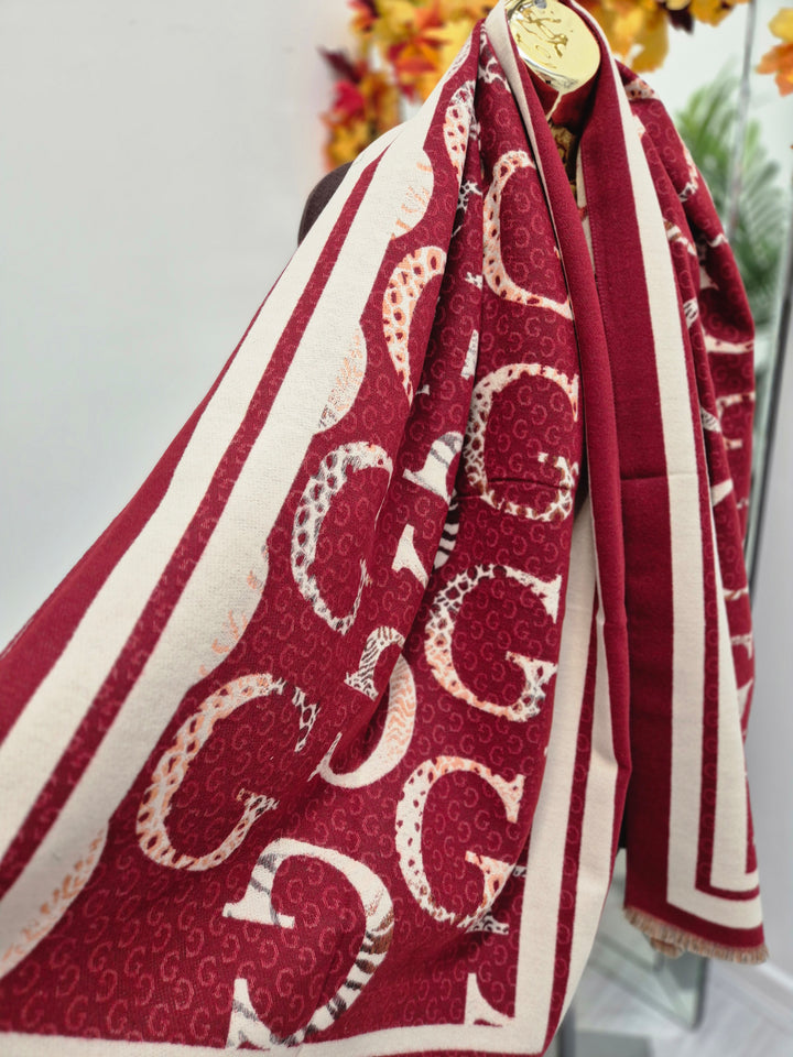 Gina Oversized Fringed Scarf - Wine