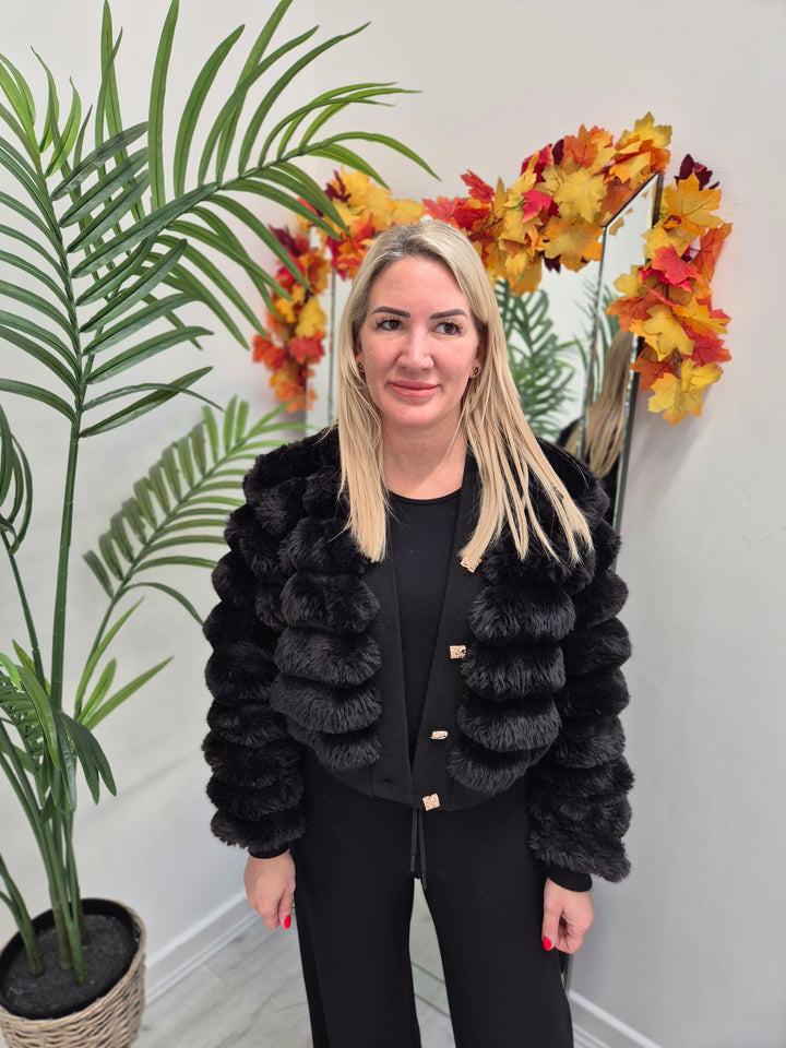 Oslo Faux Fur Cardigan (choose your Size) - Black