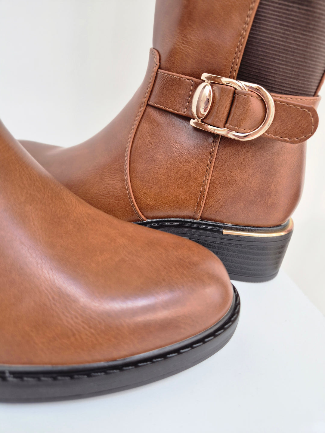 Boston Riding Boots with Elasticated Stretchy Back - Tan/Chocolate