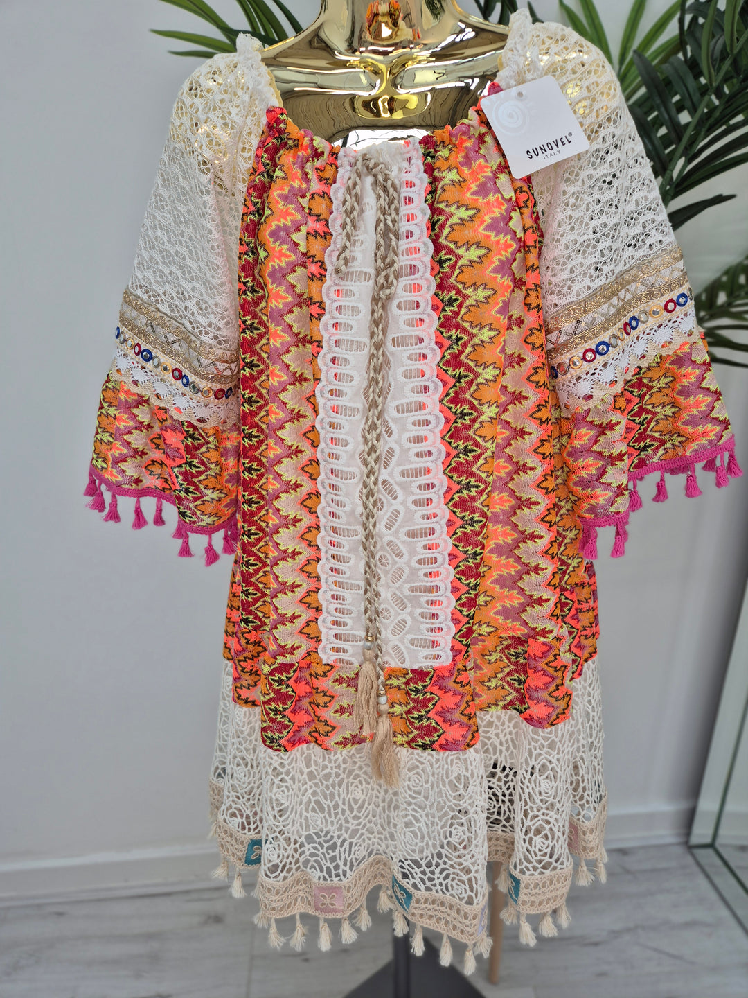 Trinidad Bardot Kaftan/Beach Dress - White/Multi (Oversized)