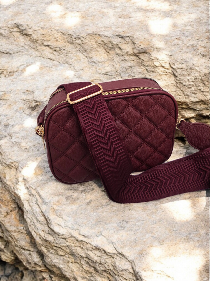Diamond Quilted Bag - Wine (Gold Tone)