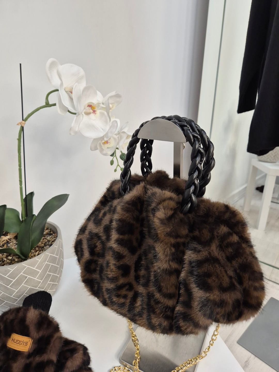 Oslo Faux Fur Bag with Gold Chain - Chocolate Leopard