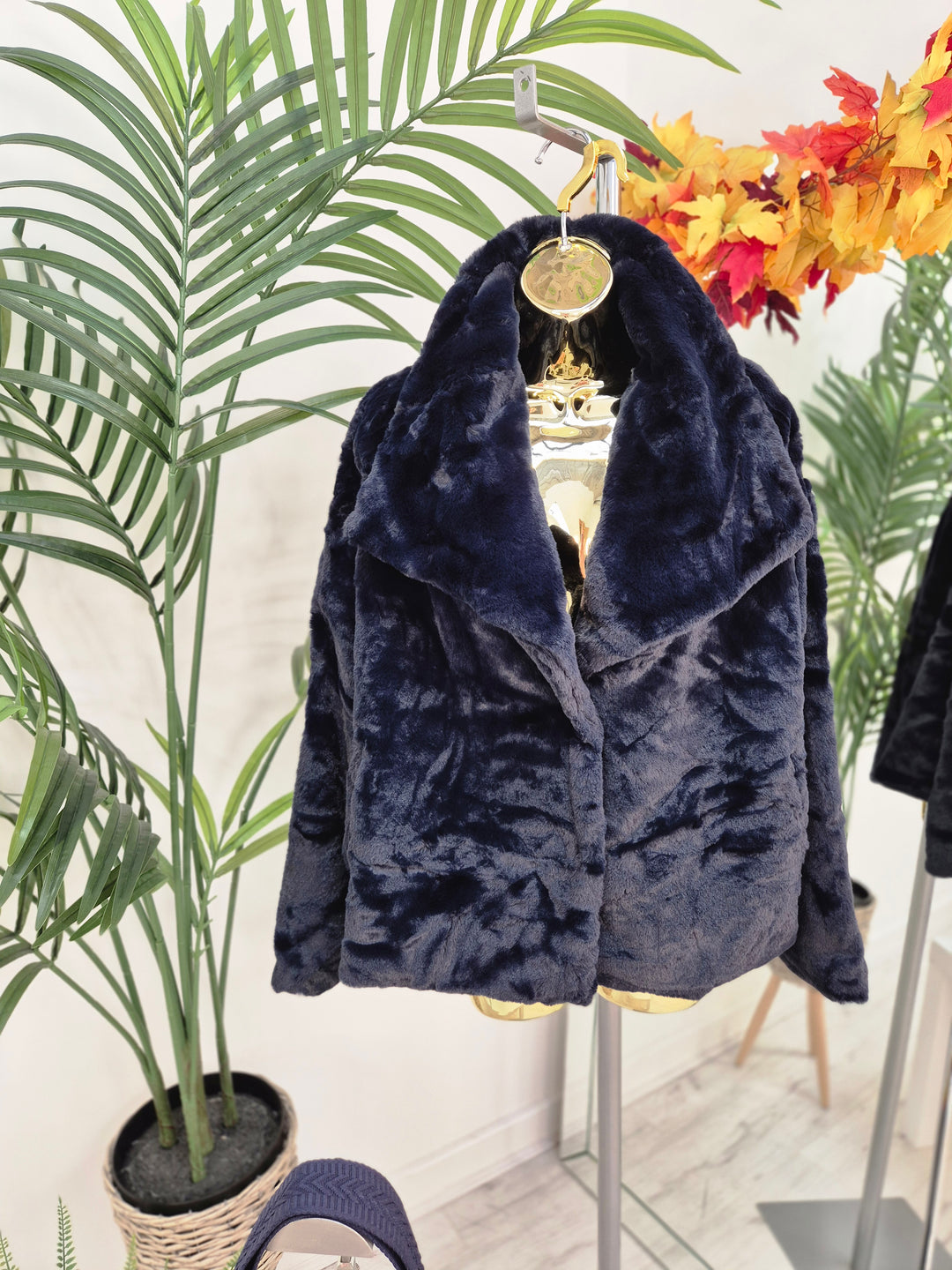 Oslo Faux Fur Medium Length Coat - Navy (One Size - fits from Size 10/12 up to Size 16/18)