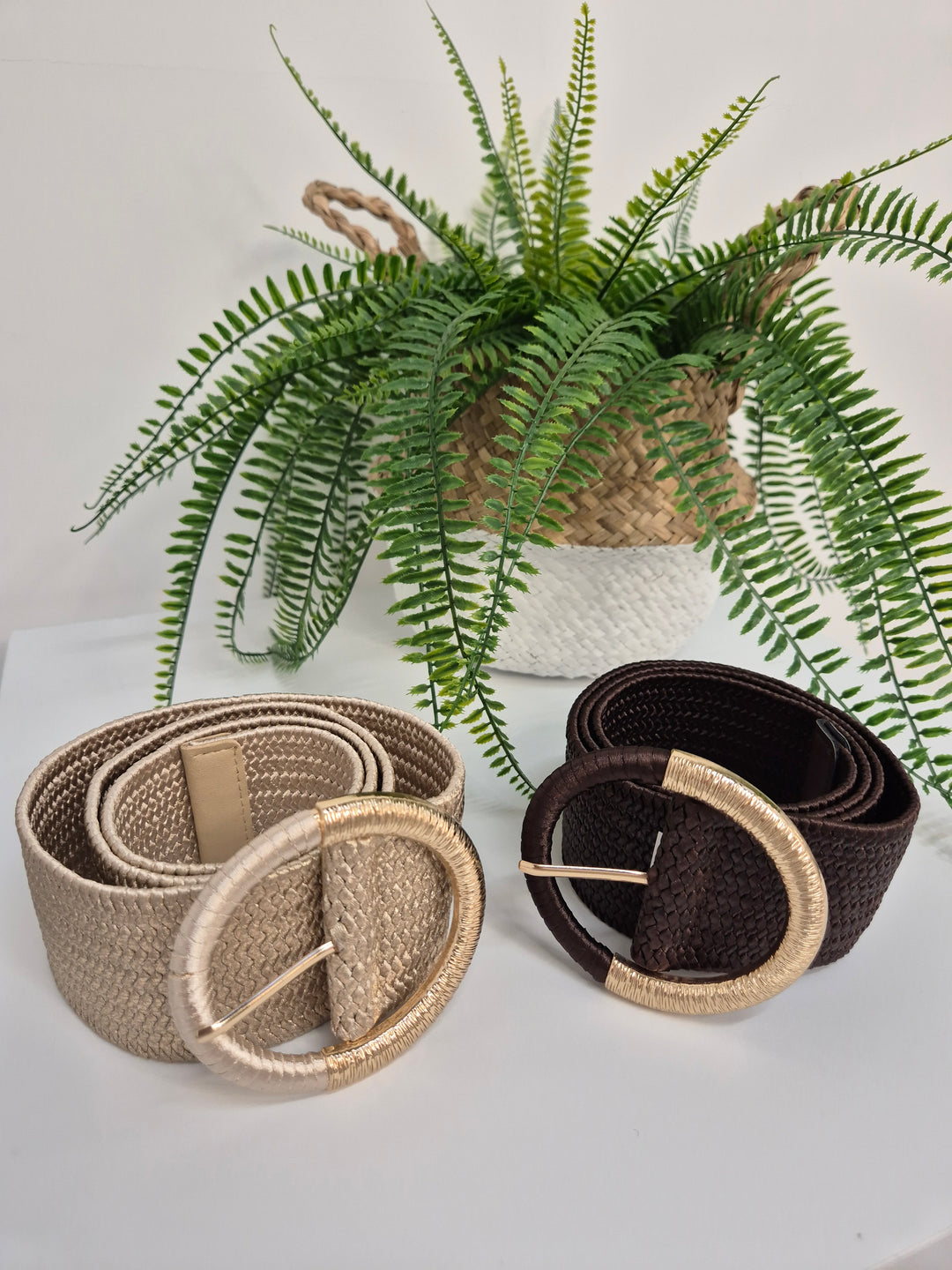 Stretchy Faux Leather Woven Buckle Belt (choose your Colour) - One Size, fits from Size 10/12 to Size 18
