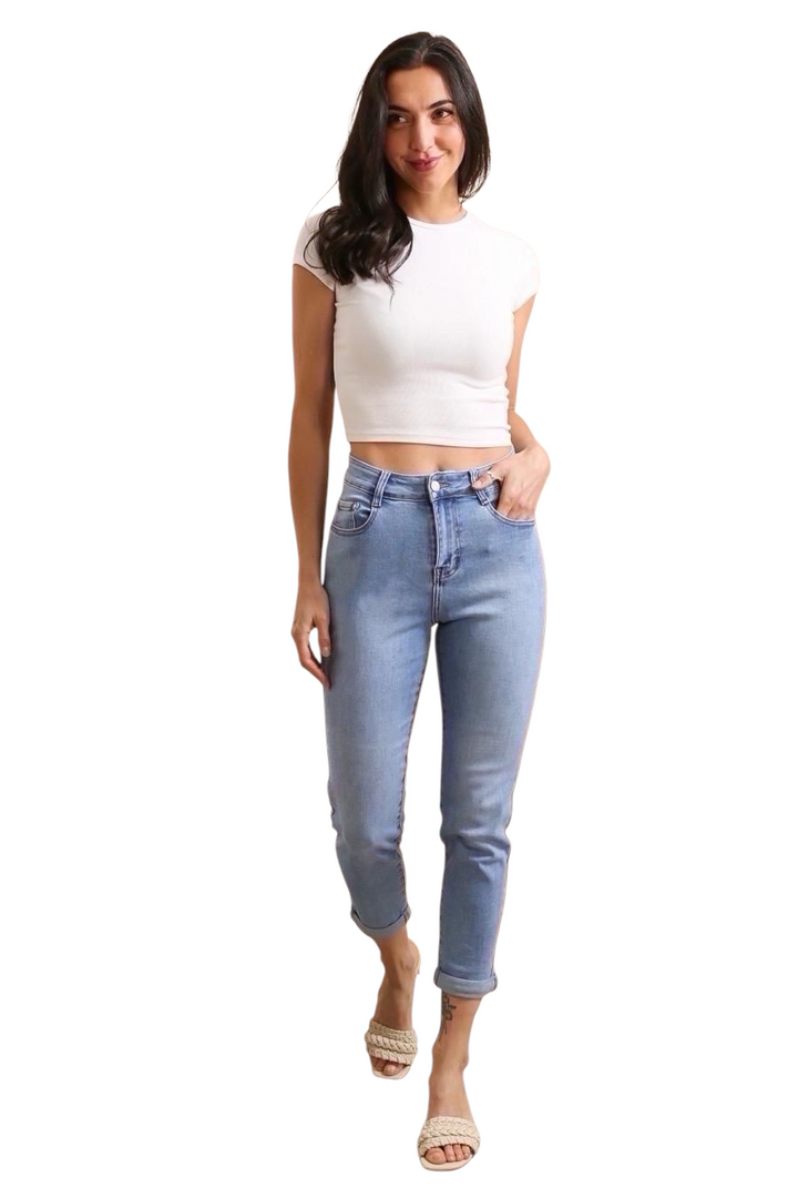 Stonewashed Mom Jeans (Turn Up)  - (choose your Size)
