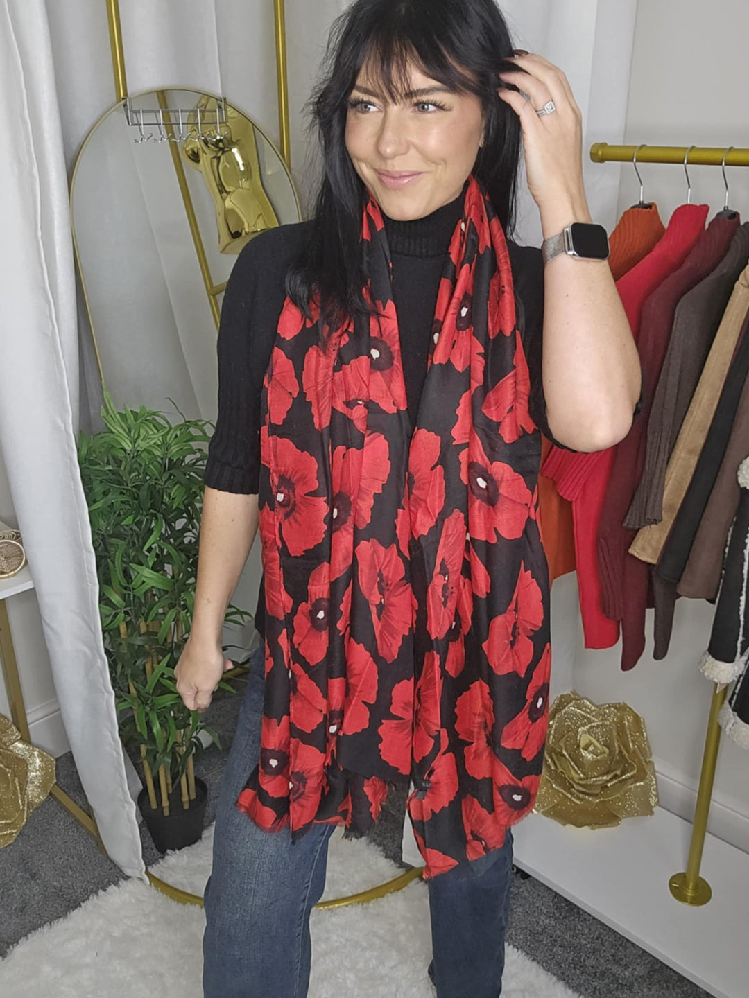 Poppy Oversized Scarf - Black/Red