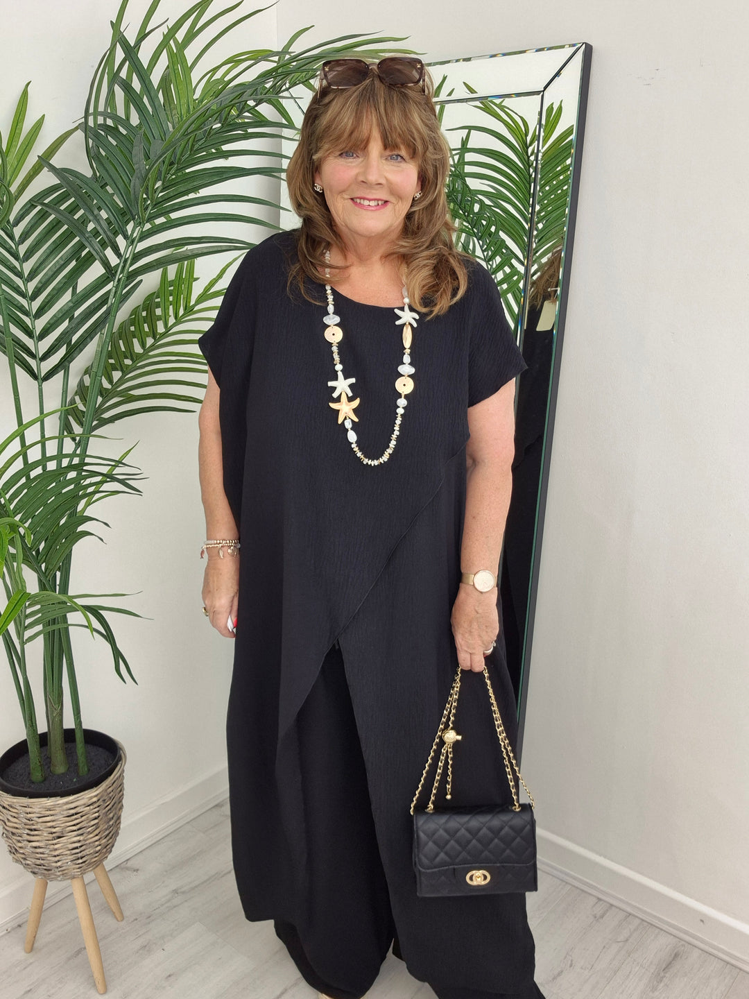 Sassi Crossover Longline Tunic & Wide Leg Pants Co-ord Set - (choose your Colour) - CURVY