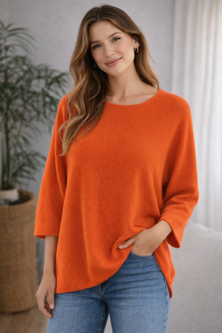 Super Soft Knit Jumper - Tangerine (One Size/Curvy fits from Size 14 up to Size 18/20)