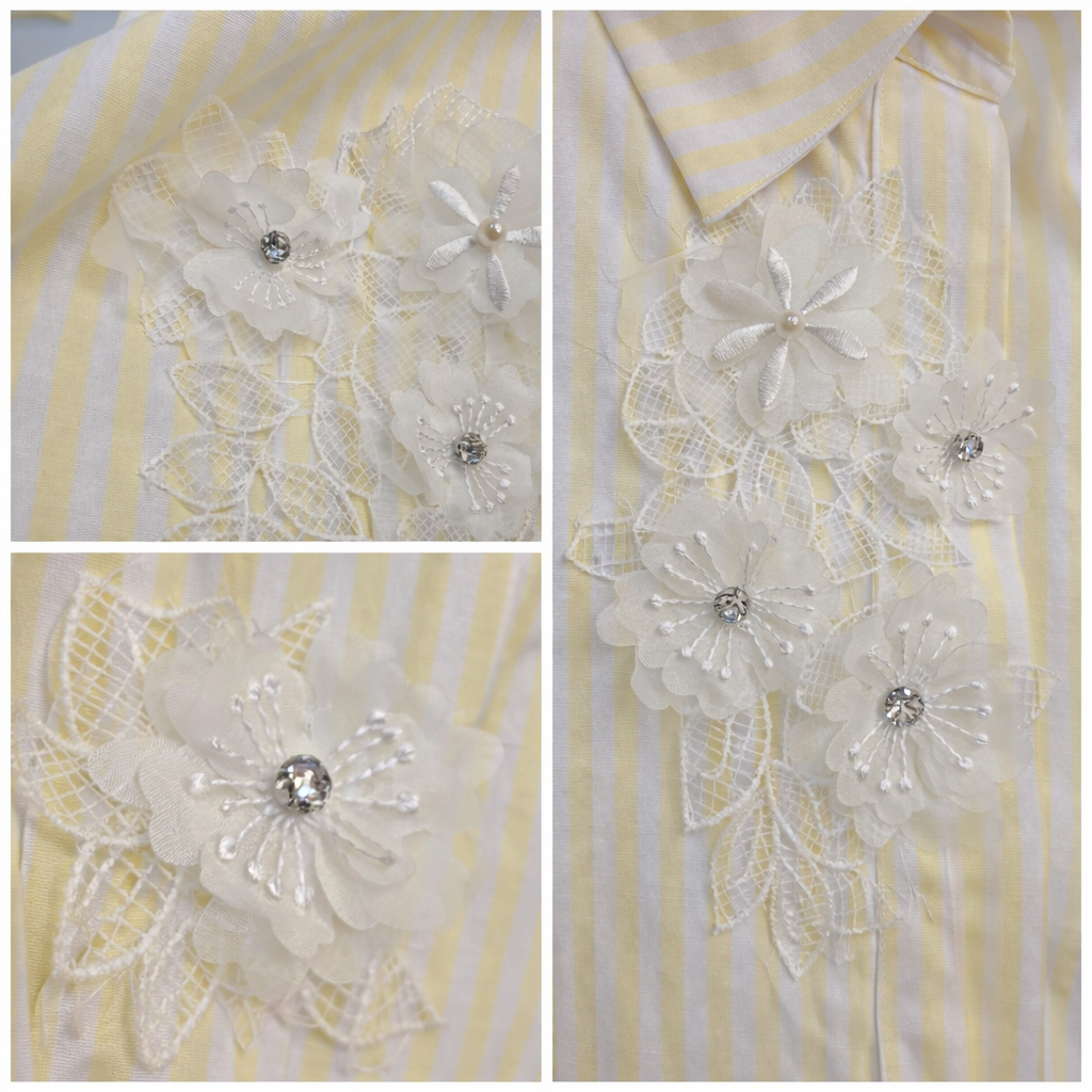 Penny Pinstripe Floral Applique Oversized Shirt - Lemon/White (One Size/Curvy - fitting from Size 16 up to Size 20)