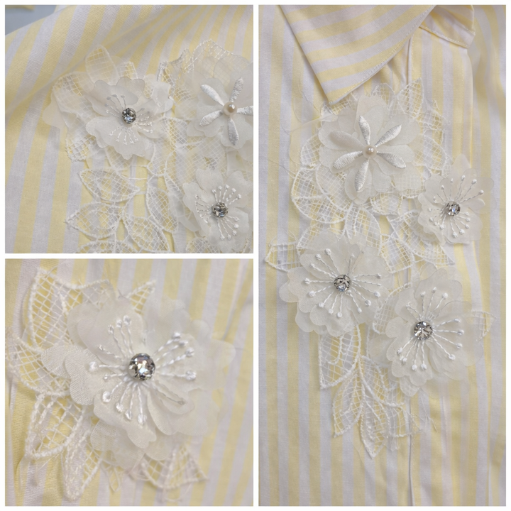 Penny Pinstripe Floral Applique Oversized Shirt - Lemon/White (One Size/Curvy - fitting from Size 16 up to Size 20)