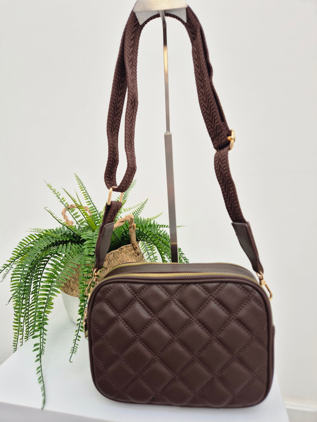 Diamond Quilted Bag - Chocolate (Gold Tone)