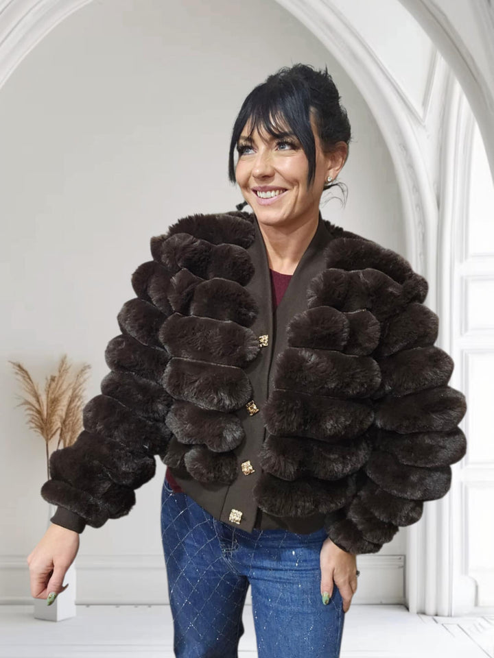 Oslo Faux Fur Cardigan (choose your Size) - Chocolate