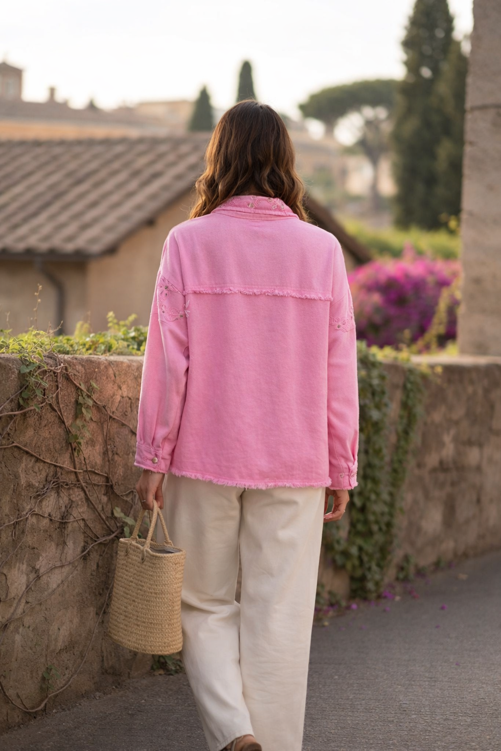 Dana Floral Sparkly Denim Shacket - Pink (One Size/Curvy, fitting from Size 10/12 up to Size 18)  PRE-ORDER FOR DELIVERY MONDAY 2ND MARCH