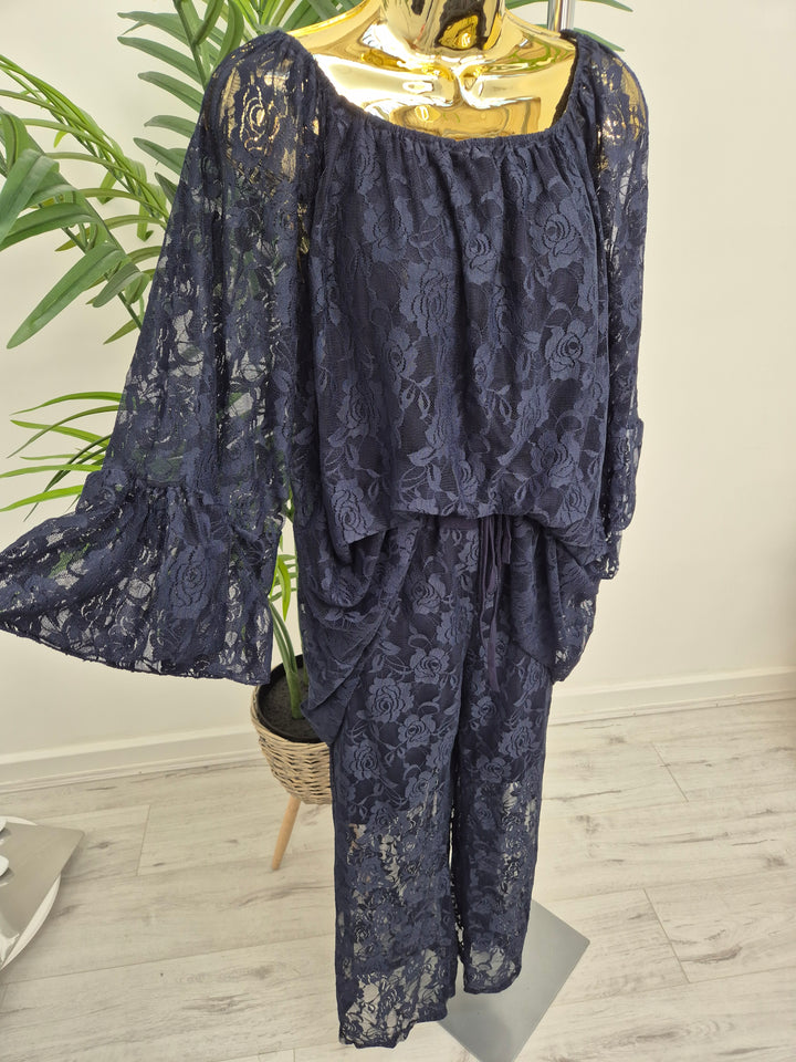 Florence Lace Bardot Co-ord Set - (choose your Colour) - (Curvy)