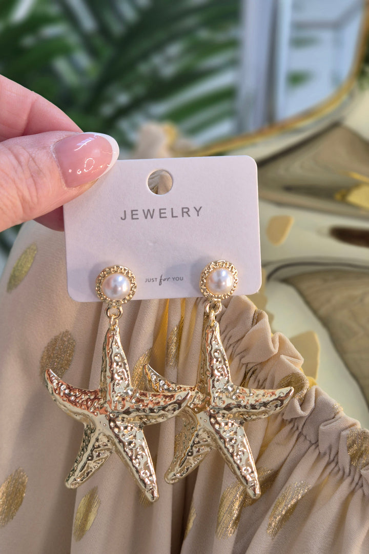 Starfish & Pearl Dangle Earrings